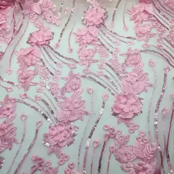 

New arrival African lace fabric 2020 high quality 3D flower french tulle lace embroidered beaded stones fabric for wedding dress