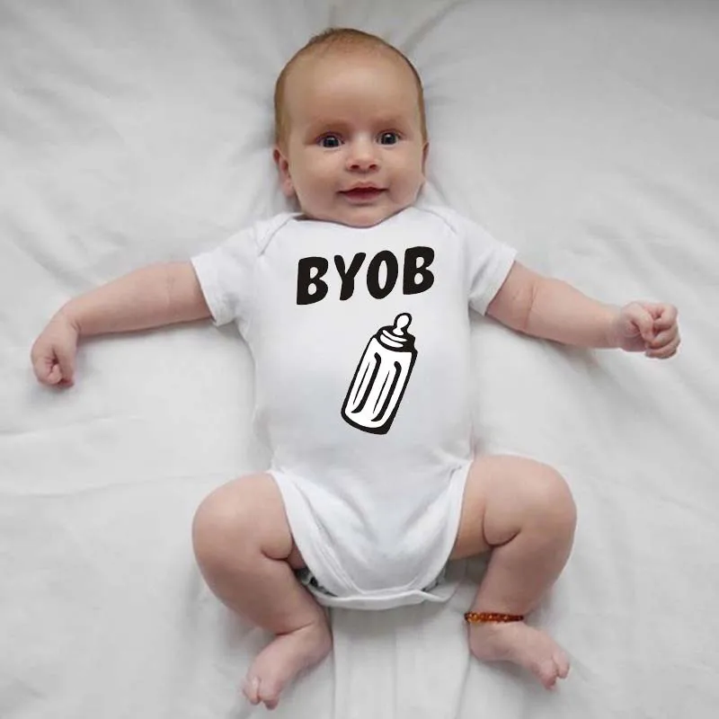 BYOB/Забавный детский комбинезон с принтом бутылки; хлопковый комбинезон с короткими рукавами для новорожденных мальчиков и девочек; комбинезон; комплект одежды