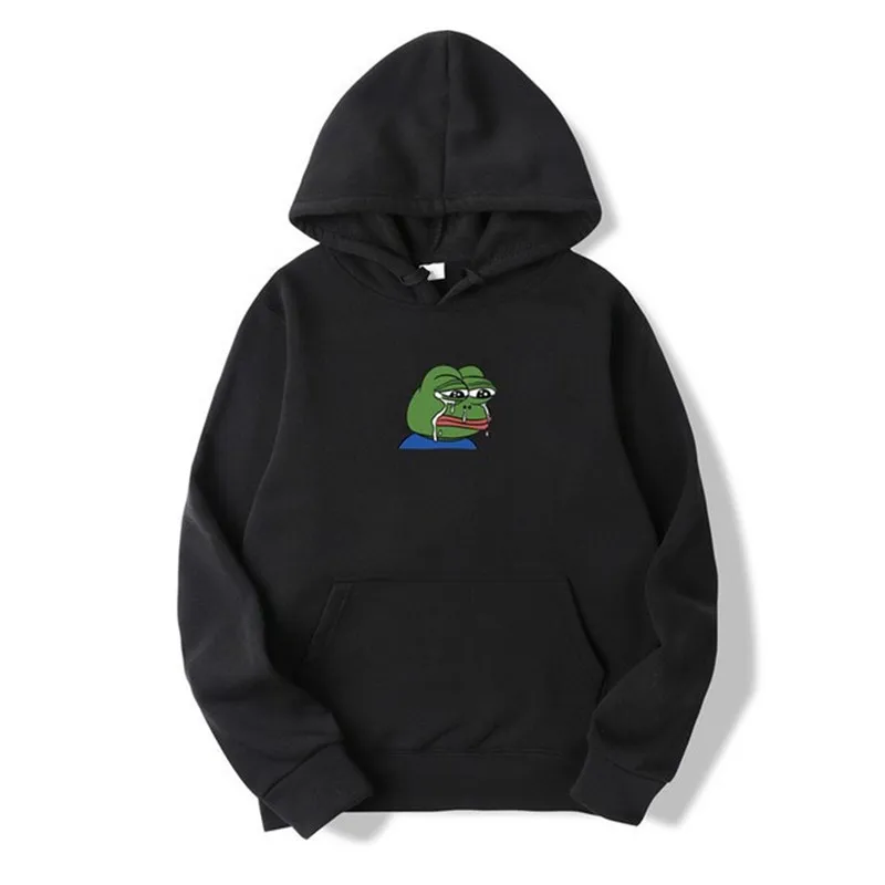 Sad tearing frog Print Hoodies Men Women Sweatshirts New Harajuku Hip Hop Hoodies Sweatshirt Male Japanese Street clothing - Цвет: black