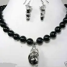 Стиль Лидер продаж* модные красивые 10 мм черный Нефритовый дракон серьги, ожерелья набор модные свадебные украшения