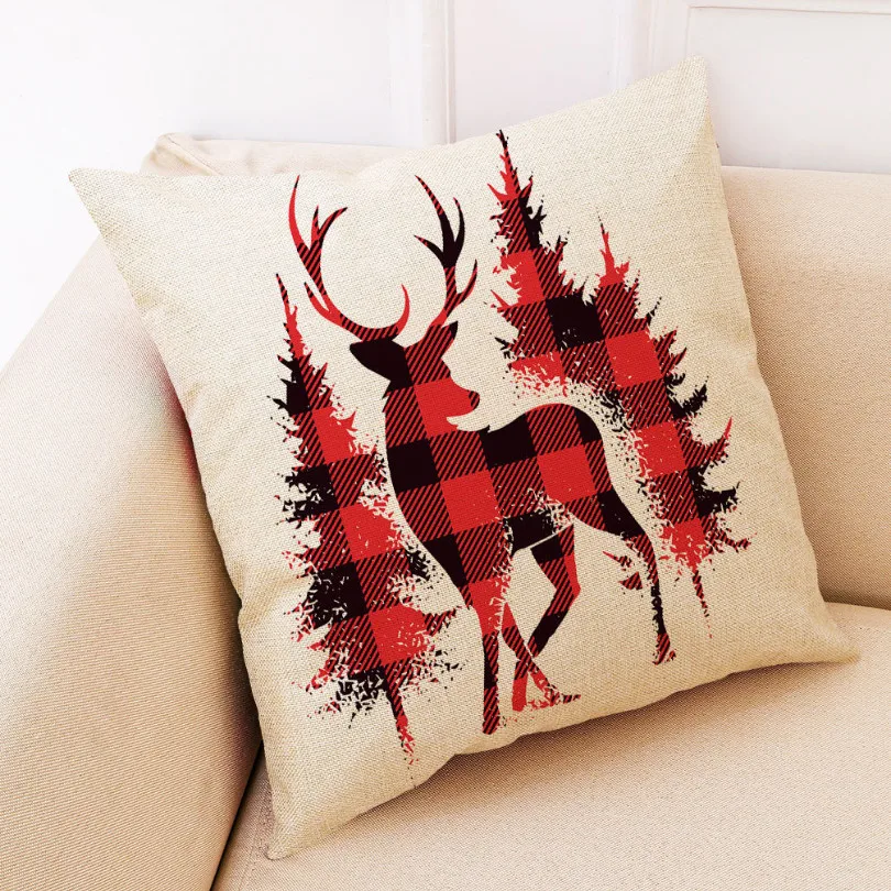 Рождественский чехол для подушки с оленем 45*45 см, милый чехол для дивана с рисунком лося
