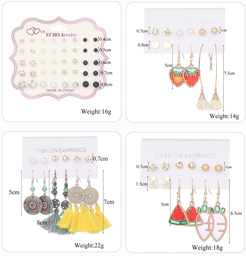 Wholesale 20Pairs9Pairs6Pairs Mixed Styles Crystal Round Stud Earrings Set For Women Girls Jewelry Long Tassel Drop Earrings (28)