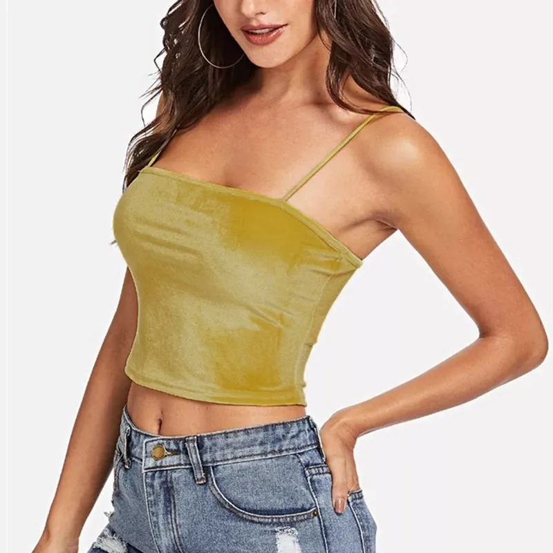 Hirigin Тонкий Камзол летняя модная повседневная женская майка Camis женский Blusa сексуальный топ с завышенной талией бархатный женский короткий топ на бретелях