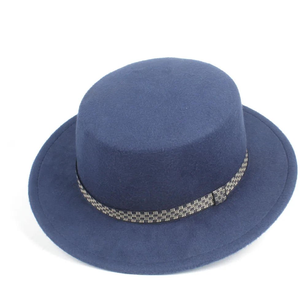 Dark Blue Мужская и Женская Шляпа Fedora на плоской подошве, уличная дорожная шляпа, на день рождения, на плоской подошве, свиная шляпа, джазовая шляпа, размер 56-58 см - Цвет: Dark Blue