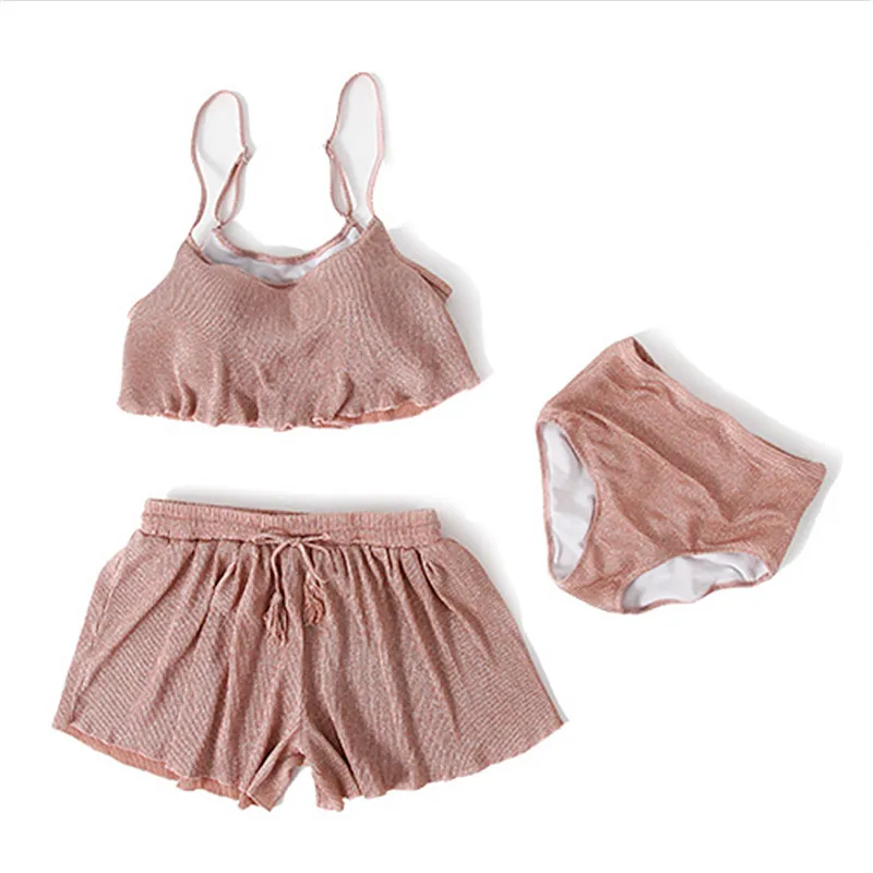

Bikinis Women Swimwear High Waist Swimsuit Push Up Swimsuits Sexy Solid 3 Piece Set Retro Bathing Suit Beach Swimwear Tankini XL