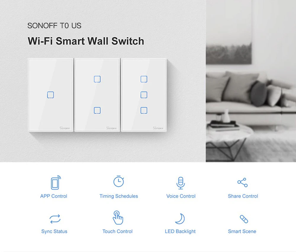 SONOFF T0US TX Smart WiFi настенный сенсорный выключатель для умного дома Автоматизация голоса/приложения/сенсорное управление Поддержка Alexa Google Home