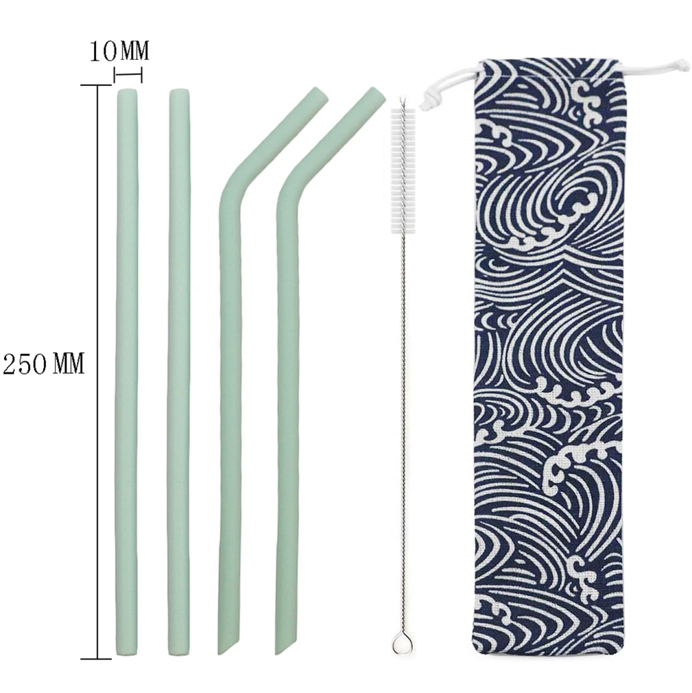 grass green 4/6pcs Reusable Drinking Straw Food Grade Silicone Straw Flexible Colorful Straw for Home Party Accessories With Cleaning Brush - Цвет: grass green
