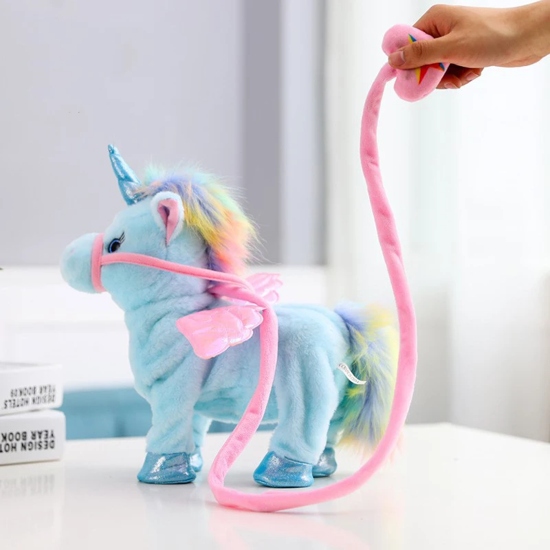 

Explosion Models Unicorn Leash Angel Horse Figurine Walking Singing Electric Plush Toy Children's Gift Stitche Anime Plush Elfe