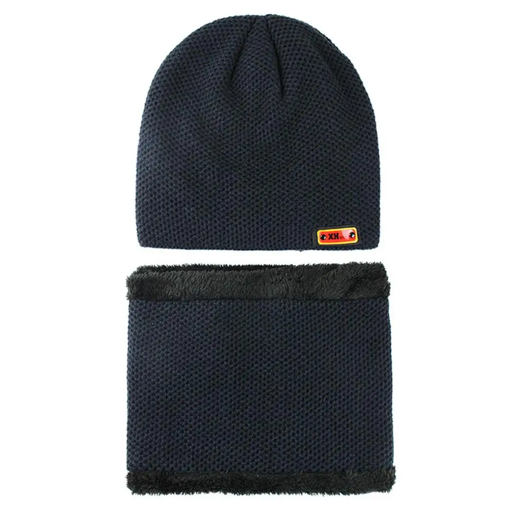 Beanies, зимняя шапка, мужская шапка, зимняя шапка, одноцветная шапка с воротником, набор, плюс бархат, толстая вязаная шапка и глушитель, шапка бини, Muts#2O22