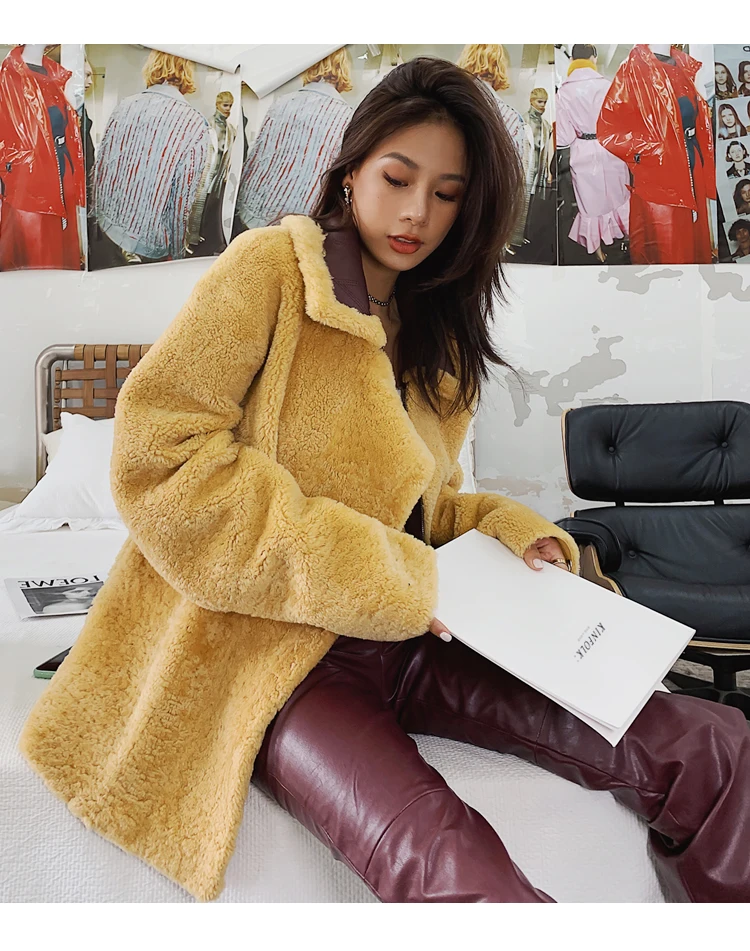 Maylofuer/Новинка; шерстяное пальто из мериносовой шерсти; женская модная куртка из натурального меха с молнией; зимние теплые меховые пальто для женщин