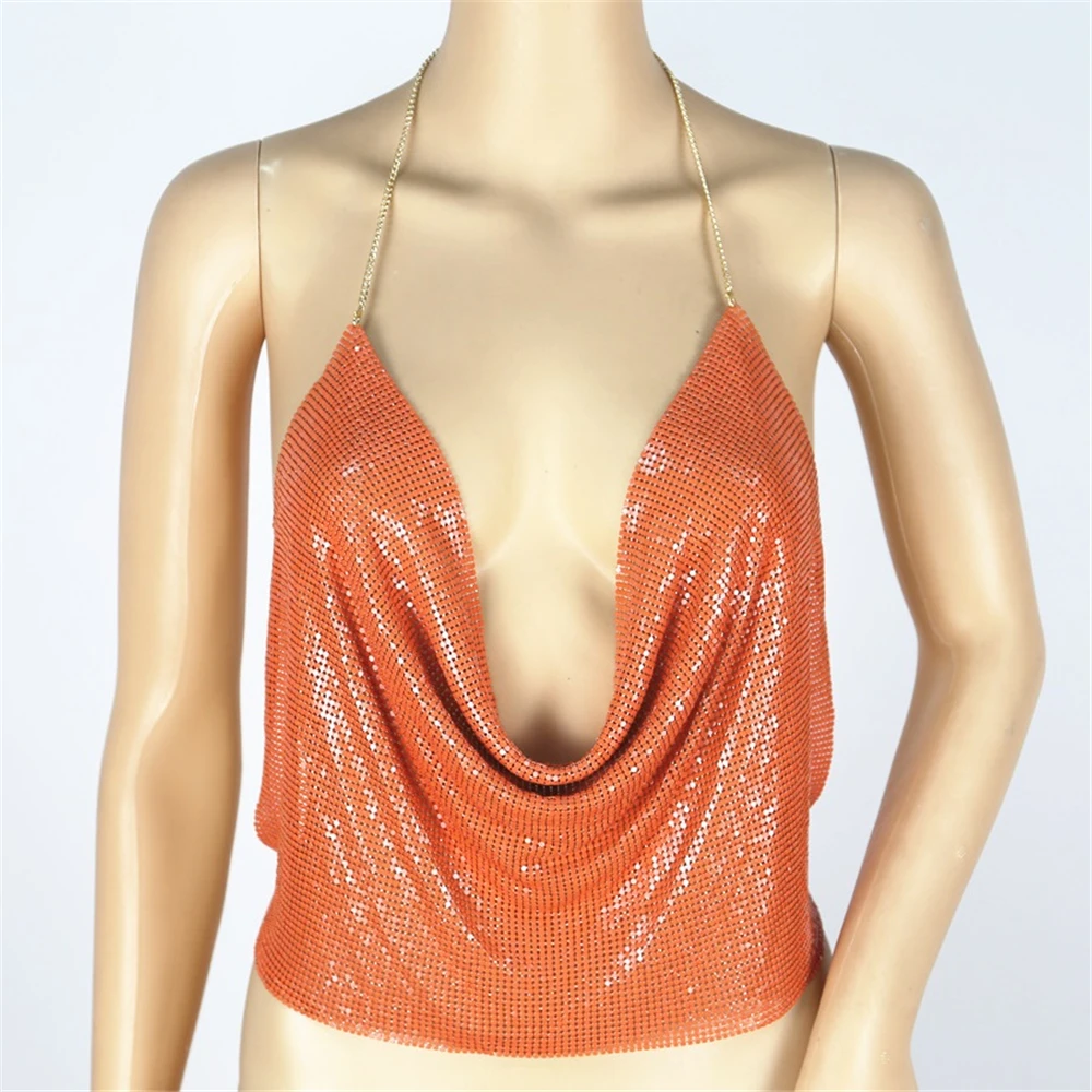 Sexy Ladies Sequins Camis Tees Crop Top Vest Fashion Women Party Evening Strap Bandeau Draped Bustier Bralette Camis Tanks Tops