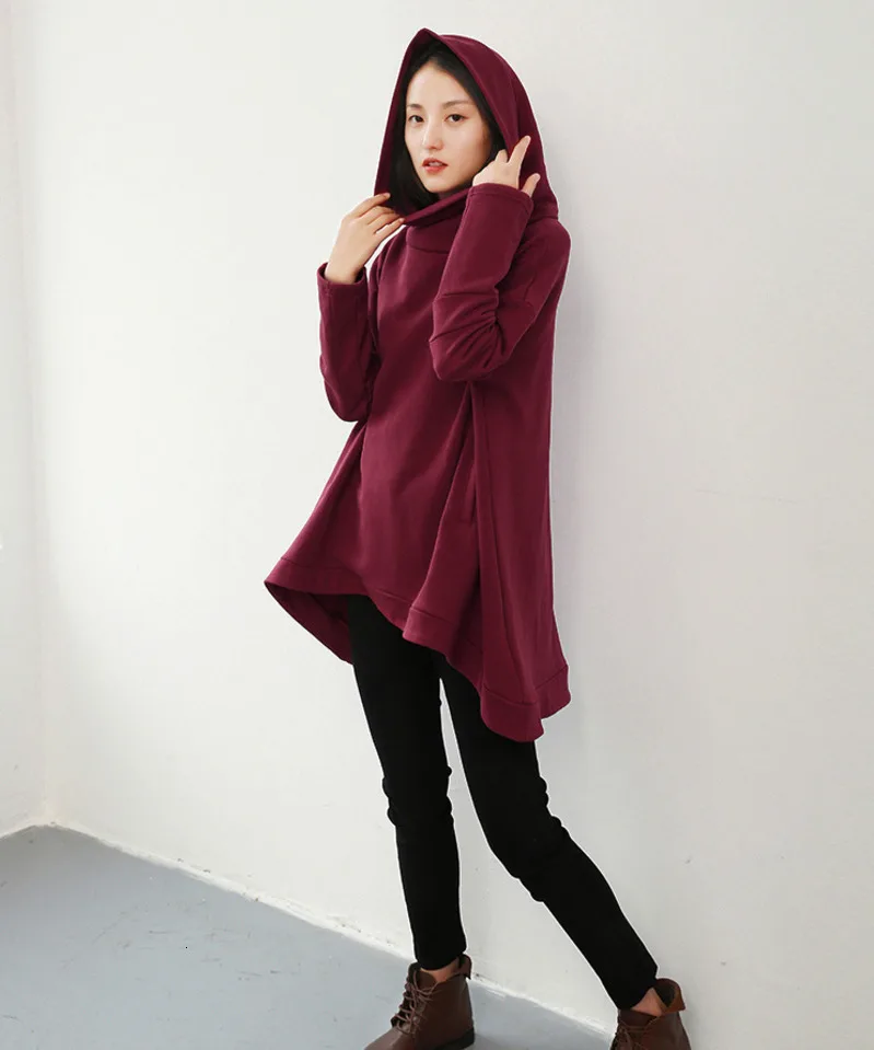 MEVGOHOT Autumn Thick Woman Solid All-match Oversize Hoodies Plus Size Winter Terry Hat Irregular Loose Sweatshirt HD1087