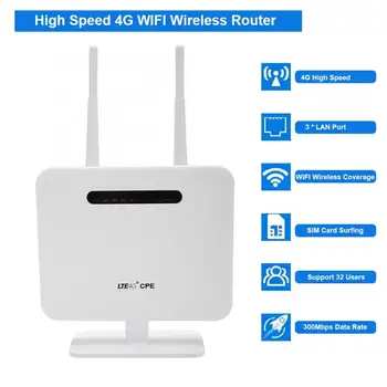 

Wireless Router 4G LTE CPE WIFI Wireless Router 300Mbps WIFI Repeater Support SIM Card 1*WAN 3*LAN Port