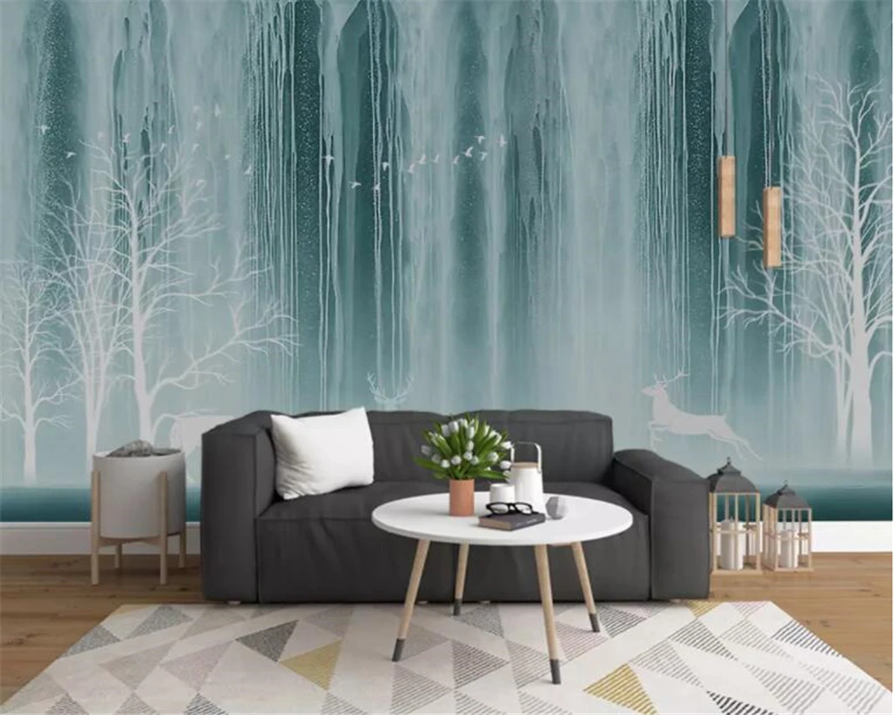 Beibehang-Custom-wallpaper-modern-abstract-waterfall-modern-style-forest-elk-background-wall-papel-de-parede-3d (2)