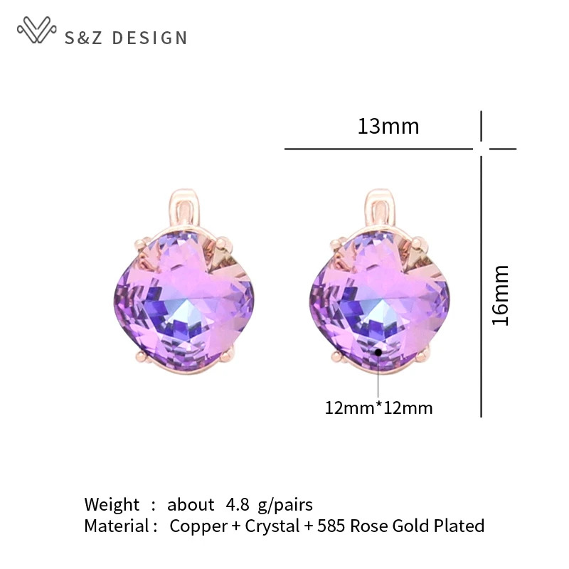 S&Z DESIGN Europe America Vintage Elegant Temperament Square Crystal Dangle Earrings For Women Wedding Jewelry