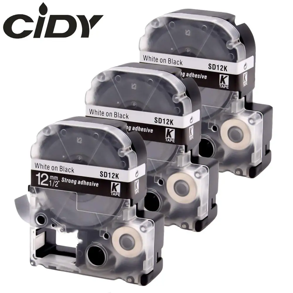 CIDY 3 шт. SD12K sd12 кВт Φ 12 мм белая на черной ленте для этикеток Epson machine LW700 LW400 LW800 SR150|label
