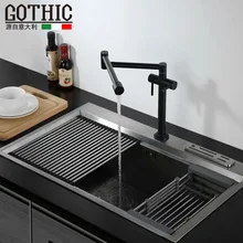 100% copper kitchen telescopic folding sink hot and cold water faucet gold black kitchen sink dual-purpose rotatable