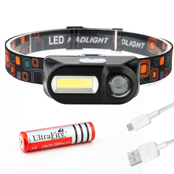 

Mini COB LED Headlight Headlamp Head Lamp Flashlight USB Rechargeable 18650 Torch Camping Hiking Night Fishing Light portable