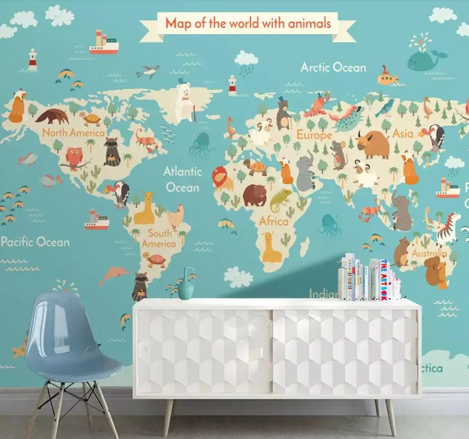 

Milofi custom 3D wallpaper mural Nordic modern fresh cartoon animal world children's room background wall decoration wallpaper
