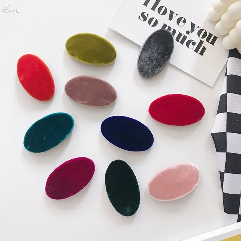 

AOMU 1PC Korea Fashion Autumn Winter Velvet Hairpins Geometric Oval Solid Color Hair Clips for Women Girls Hair Accessories