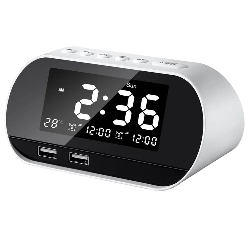 T2 dual USB charging Alarm Clock Speaker with erpetual calendar backlight LED Digital Alarm Clock Home Decra Snooze Table Clock