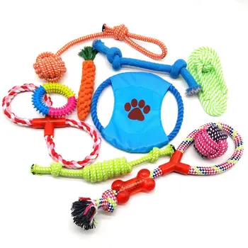 

10 Pcs Colorful Cotton Rope Dog Molar Chew Toys Set Washable Durable Pet Clean