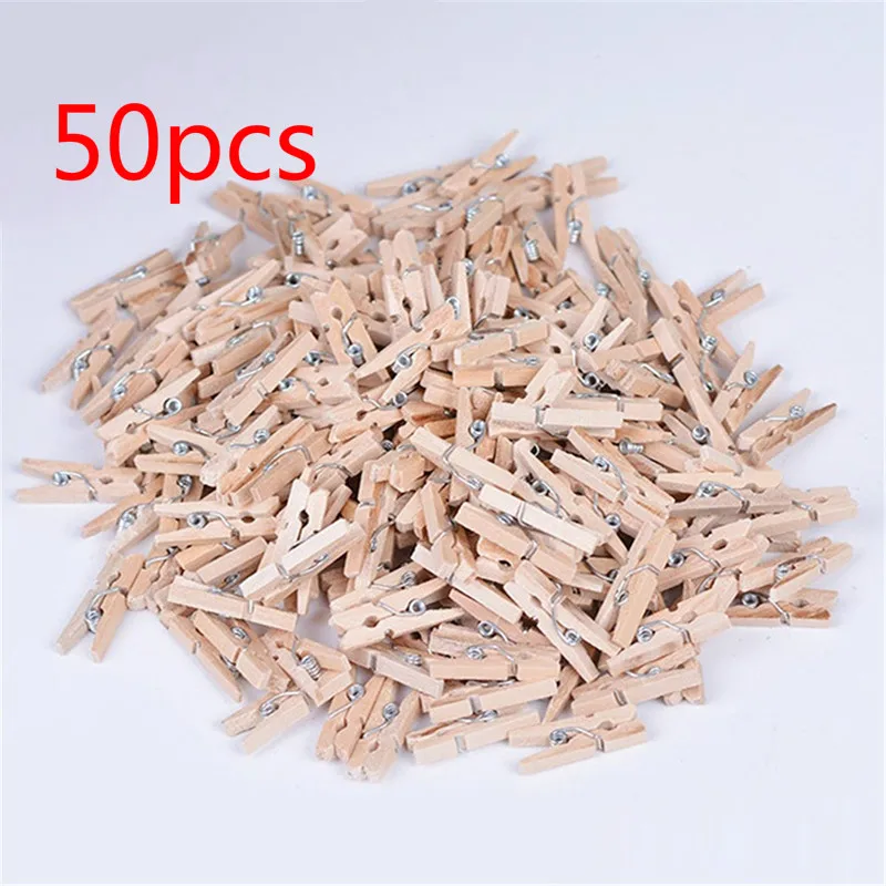 50pcs Мини из натурального дерева для одежды, фотобумага, прищепка, прищепка, зажимы для рукоделия, школьные канцелярские принадлежности, 50/100 шт - Цвет: 50pcs