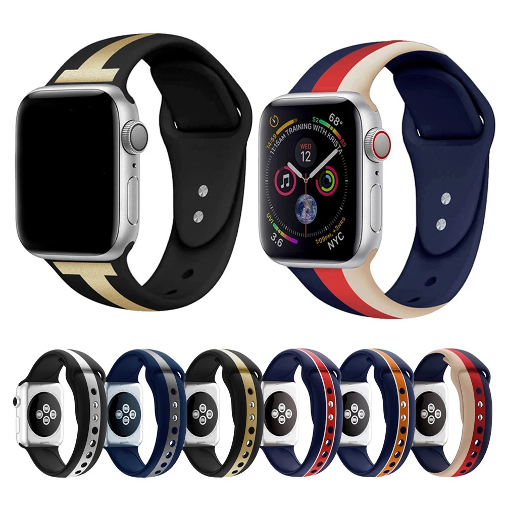 Полосатый ремешок для Apple Watch 38 мм 42 мм iWatch ремешок 44 мм 40 мм спортивный силиконовый ремень браслет Apple watch 5 4 3 2 аксессуары