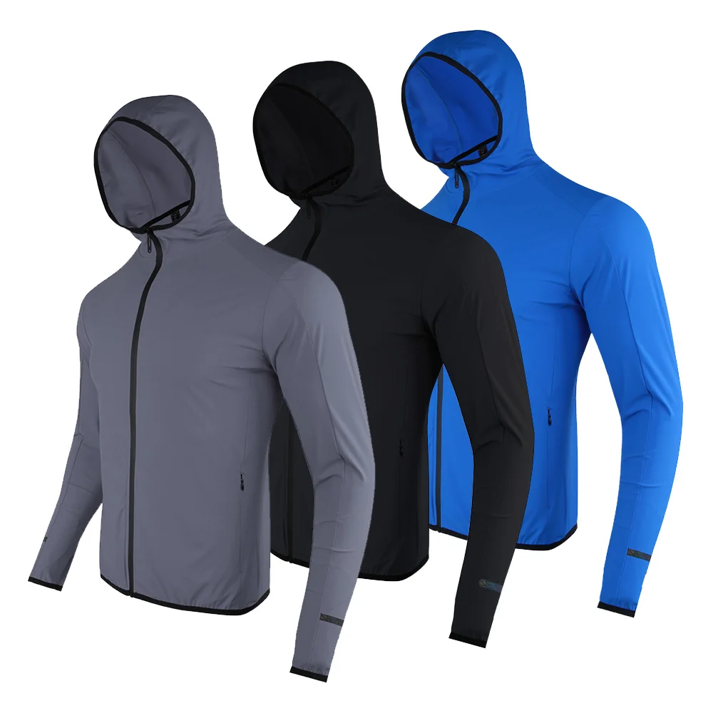

2020 Thin Quick Dry Sport Jacket Men Gym Running Fitness Training Bodybuilding Sweatshirt Outdoor Hooded Sportswear Male Cycling