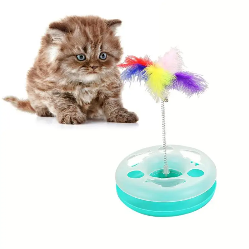 Pet Cat DIY пружинный проигрыватель вращающийся колокольчик красочные перья писк котенок забавная игрушка износостойкие пластиковые интерактивные материалы