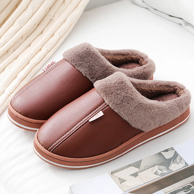 leather memory foam slippers