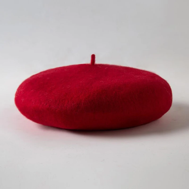 red Женские весенние береты, милая шапка, Женские винтажные шерстяные модные береты, одноцветные береты для женщин - Цвет: red