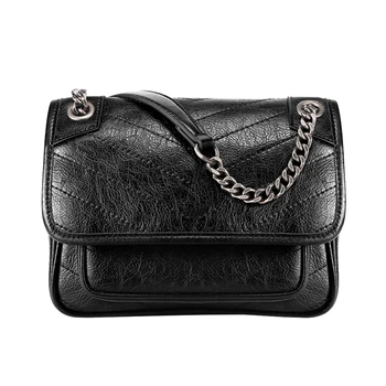 

2019 Autumn Winter Black Soft Leather Chain Luxury Cluth Evening Fashion Simple Design Girls Ins Messenger Bag for Women