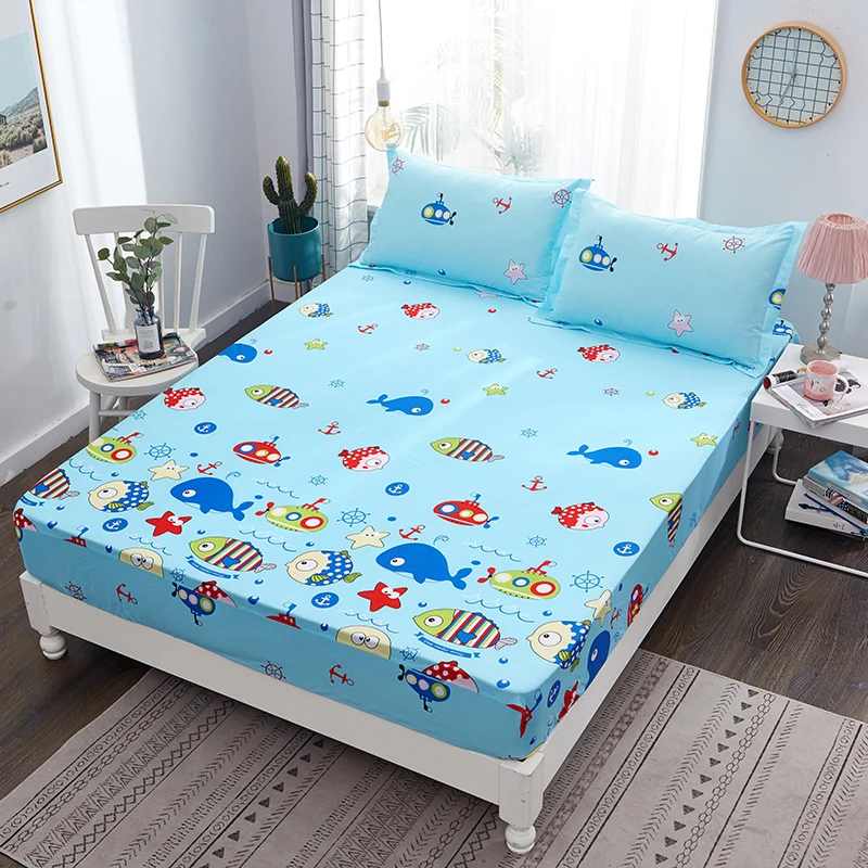 

New Underwater World Cartoon Animal Printed Fitted Sheet 100% Cotton Fabric Mattress Cover 120x200cm/150x200cm/180x200cm Size