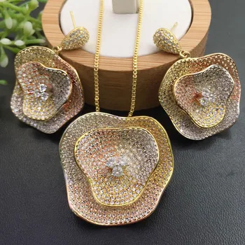 

zlxgirl bridal jewelry fine Abstract Geometry Pattern chain Pendant Necklace with Earrings best women wedding pendant brooch