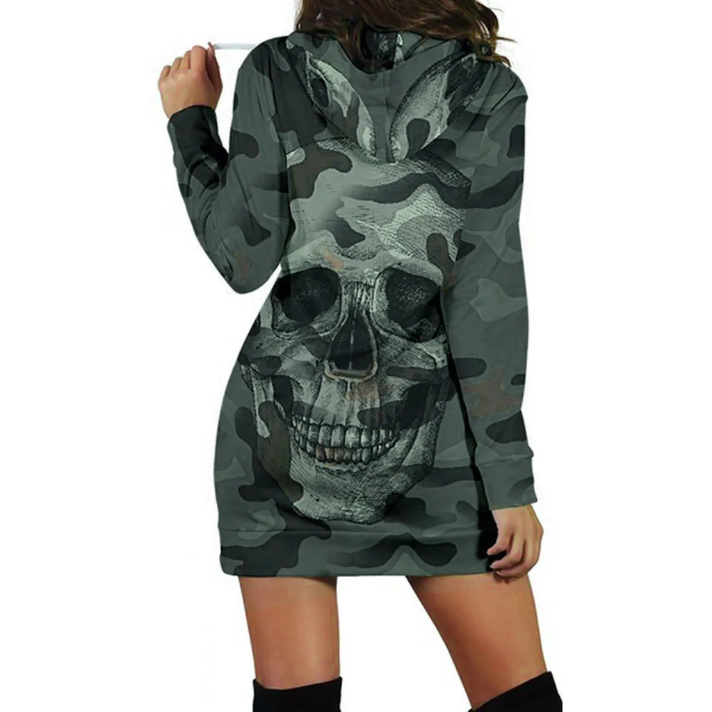 Camouflage Skull Long Sleeve Hoodie 12
