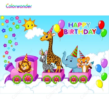 

Cartoon Animals Giraffe Lion Elephant Backdrops for Photography Birthday Decor Baby Shower Photography Backgrounds Photo Studio