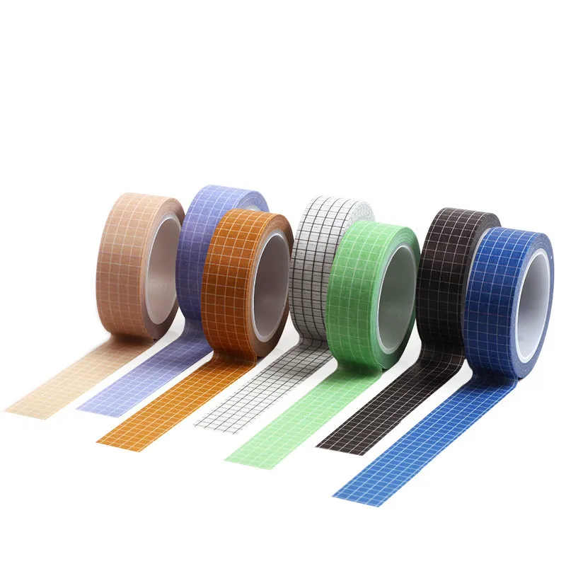 

7 Colors Simple Grid Design Journal Washi Tape Planner 10 m Adhesive Tape Stickers DIY Scrapbook Paper Decorative Masking Tapes