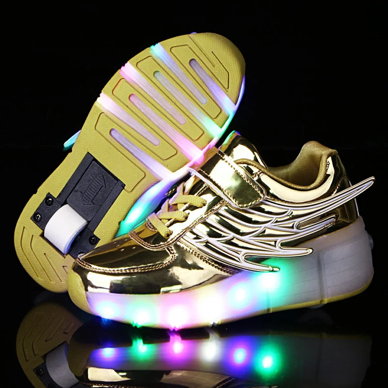 

Roller Skates Shoes Children 1 Wheel Lighted Led Boots Boys Girls Kids 2022 Fashion Casual Sports Games Golden Wing Sneakers