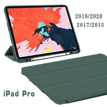

Pencil Holder Flip Case for iPad Pro 12.9 2020 fold Stand Cover for Apple iPad Pro 12.9 2018 2015 Casual Silicon soft back Cover