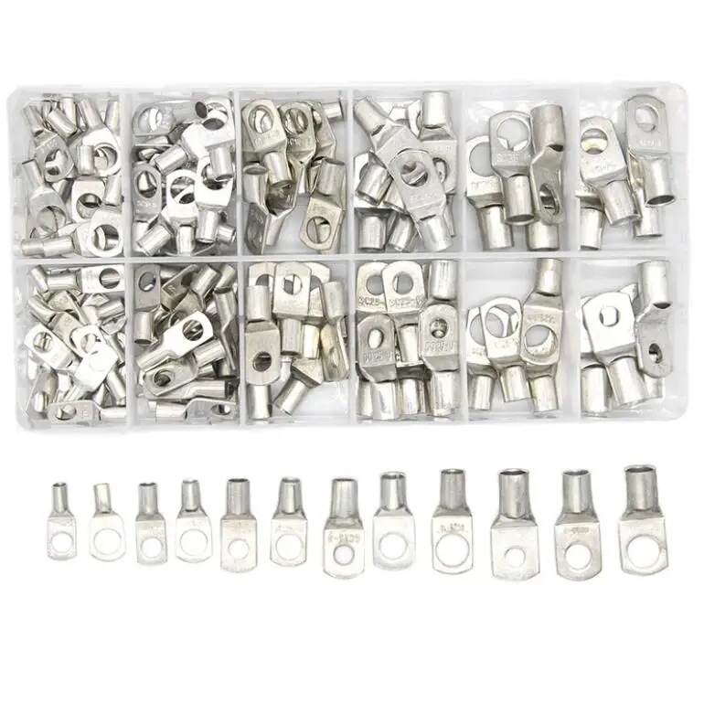 

140Pcs SC Bare Tinned Copper Lug Terminals Ring Seal Wire Connectors Bare Cable Crimped/Soldered Terminal Assortment Kit