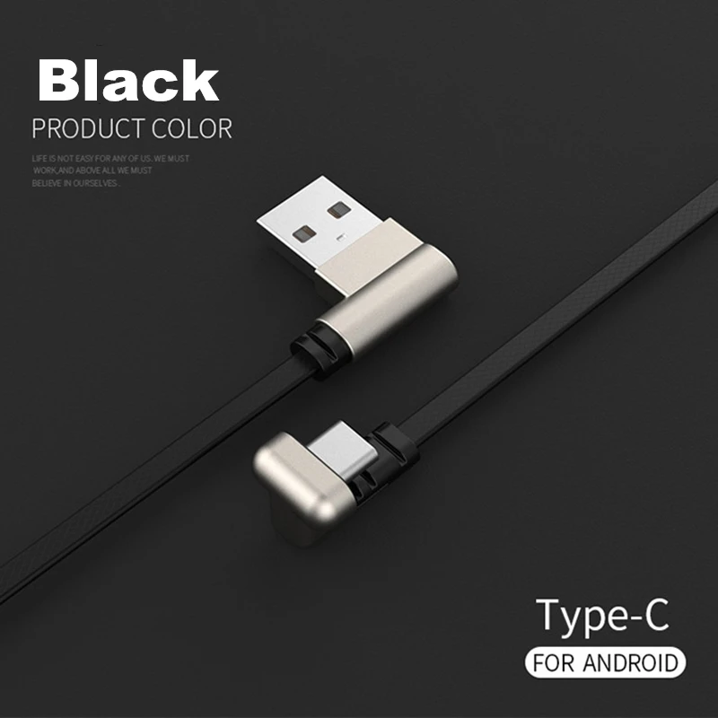 180 градусов локоть usb type C кабель для iPhone samsung S10 S9 Быстрый кабель для зарядки USB C Быстрая зарядка для huawei P30 Xiaomi usb - Цвет: Black For Type C
