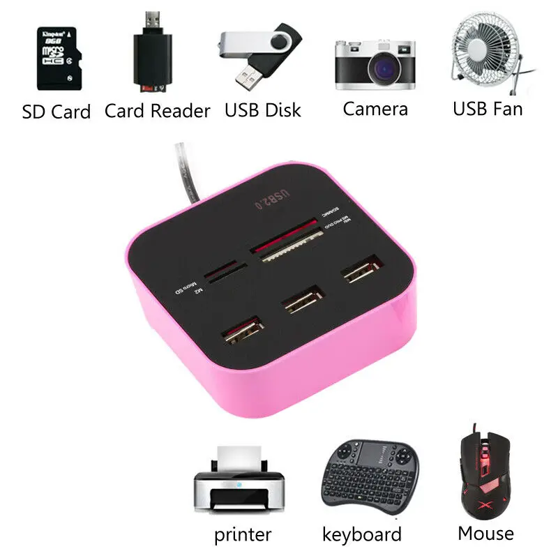 Стиль 3 порта USB концентратор MS SD M2 TF высокоскоростной считыватель карт памяти все в одном адаптере