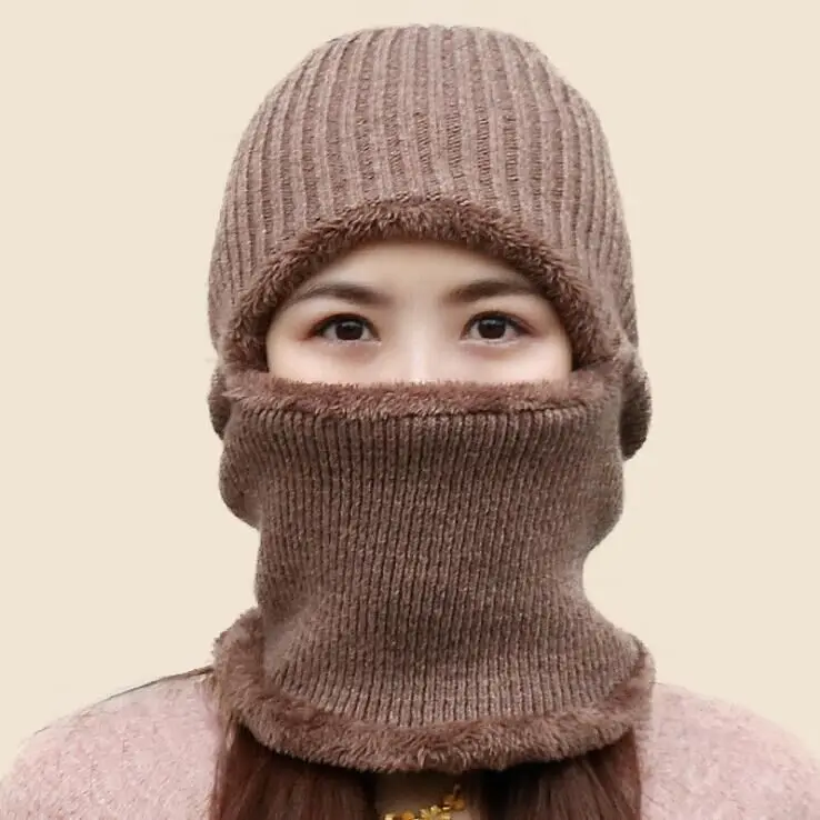 Kaguster зимние шапки для женщин унисекс Пара Мода gorros Mujer Invierno шапочки в масках шапка черепки теплый флис вязаный - Цвет: Khaki1