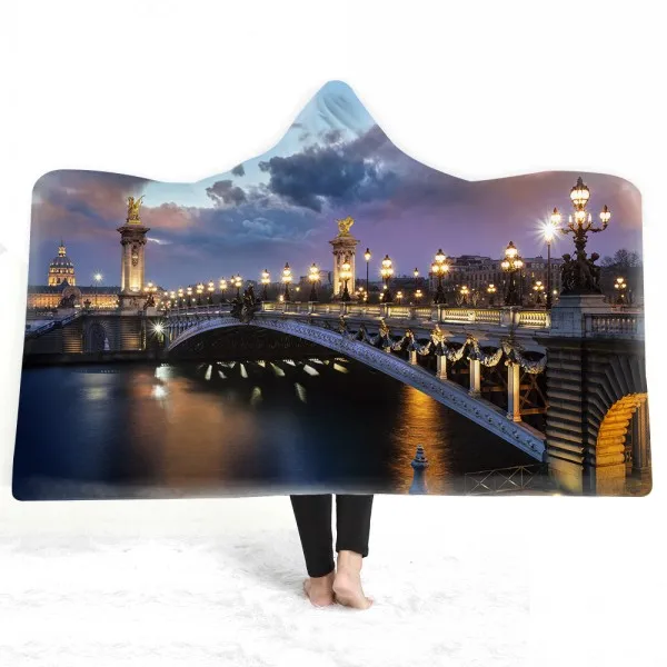Color-22 Вид природы 3d печать одеяло башня Парижа Белое Облако флис шерпа с капюшоном пледы одеяло взрослый носимый сон одеяло на диван кровать - Цвет: Color-22
