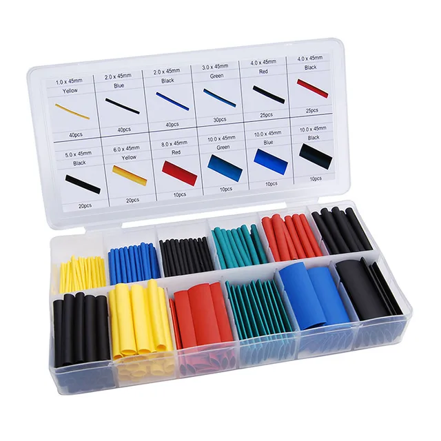 164pcs/box Heat Shrink Tube Kit Shrinking Assorted Polyolefin   Insulation Sleeving Heat Shrink Tubing Wire Cable 8 Sizes  2:1 s 2