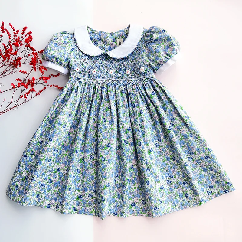 Хлопковое жатое платье принцессы с цветочным принтом