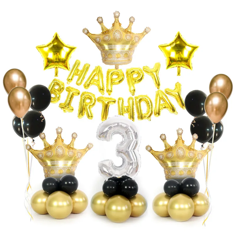 GD crown GDset(3) Happy Birthday Foil Balloon Birthday Crown Number Balloons Boy/Girl Helium Balloon Baby Shower Party Festival anniversary Decor - Цвет: GD crown GDset(3)