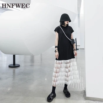 

2020 New Autumn Winter Round Neck Short Sleeve Personality Feathers Spliced Temperament Dress Women Fashion Tide T406