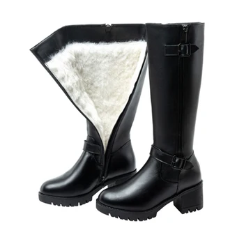 

2020 winter new women's large size tall tube thick fur integrated snow boots high-heeled knight Martin boots thick heel leather
